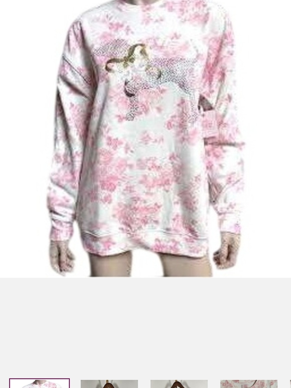 LoveShackFancy Pink and White Floral Sequin Horse Sweatshirt New Limited Edition